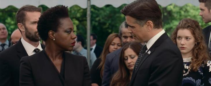 Veronica (Viola Davis) talks to Jack Mulligan (Colin Farrell) at her husband's funeral.