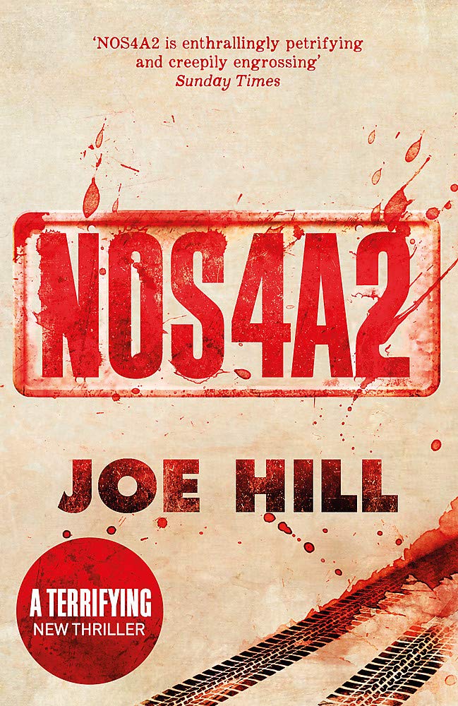 The book cover showing the title as a license plate written in blood.