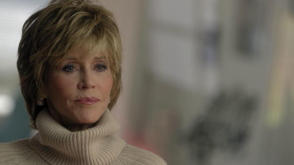Jane Fonda giving an interview.