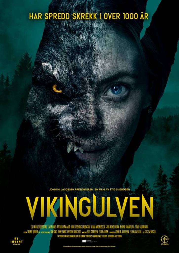 The film poster showing Thale (Elli Rhiannon Müller Osborne), her face split in the middle. The right side is a wolf with a glowing yellow eye, the right side her human face. 